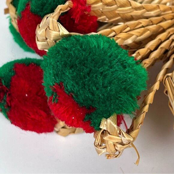 Vintage Straw Rattan Wicker Woven Hanging Basket Bells Christmas Decor Boho MCM - Picture 12 of 12